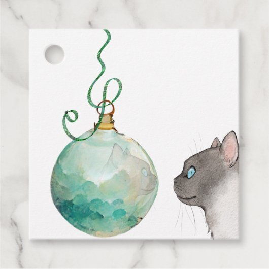 Christmas Cat Reflection in een Ornament Gift Labe Bedankjes Labels (Voorkant)