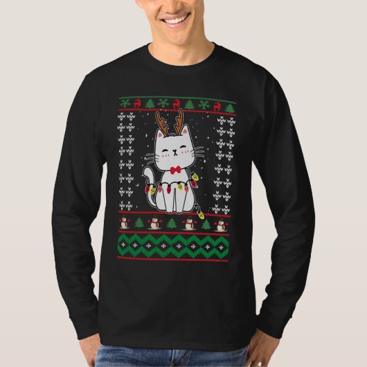 Christmas Cat Reindeer Antlers Cute Cat Ugly Chris T-shirt (Voorkant)
