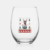 Christmas Cat Reindeer Ugly Christmas Sweater T-Sh Wijnglas Zonder Voet (Voorkant)