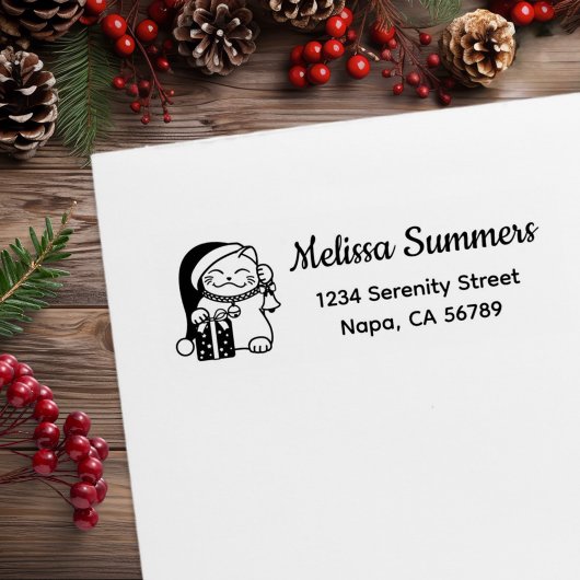 Christmas Cat Return Address Rubberstempel