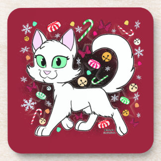 Christmas Cat Round Pillow (Red) Bier Onderzetter