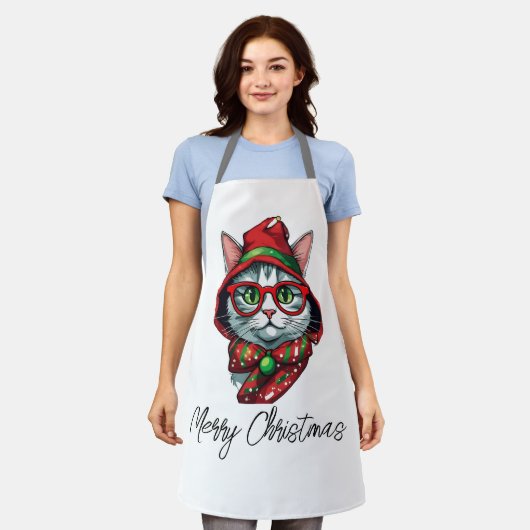 Christmas Cat Schort - Leuke vakantie bakken kledi (Gedragen)