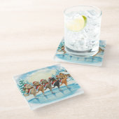Christmas Cat Skaters, Glass Coaster Glazen Onderzetter (Schuin)