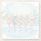 Christmas Cat Skaters, Glass Coaster Glazen Onderzetter (Achterkant)