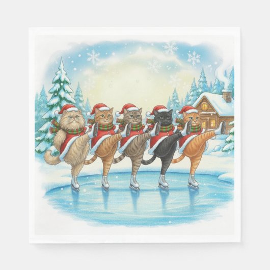 Christmas Cat Skaters, Napkins Servet (Voorkant)