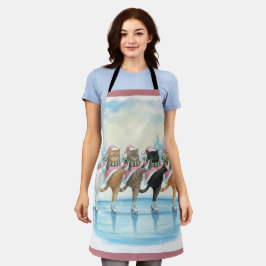 Christmas Cat Skaters Pink, Apron Schort