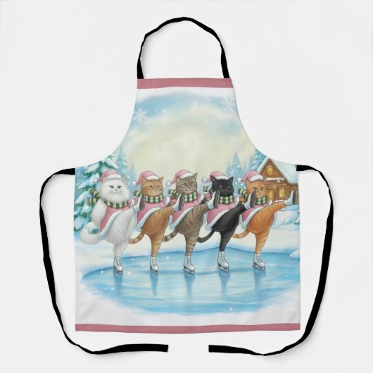 Christmas Cat Skaters Pink, Apron Schort (Voorkant)