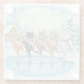 Christmas Cat Skaters Pink, Glass Coaster Glazen Onderzetter (Achterkant)