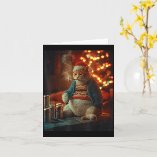 Christmas Cat Smoking Cigarette Meme Gen Z  Kaart (Gele Bloem)