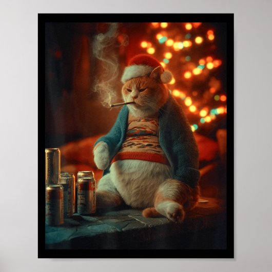 Christmas Cat Smoking Cigarette Meme Gen Z  Poster (Voorkant)