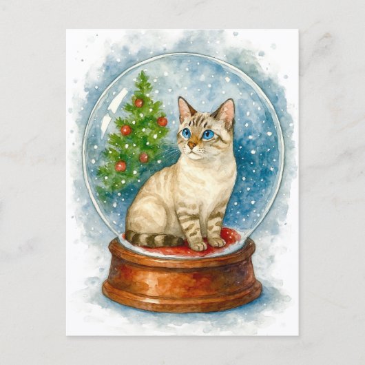 Christmas Cat Snow Globe Postcard Feestdagenkaart (Voorkant)