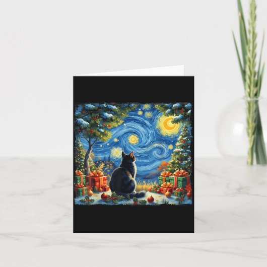 Christmas Cat Starry Night Van Gogh Santa Winter G Kaart (Voorkant)