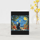 Christmas Cat Starry Night Van Gogh Santa Winter G Kaart (Gele Bloem)