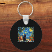 Christmas Cat Starry Night Van Gogh Santa Winter G Sleutelhanger (Voorkant)