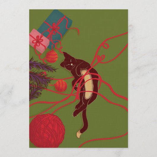 Christmas Cat Tangle – Festive Kitty Playtime Kaart (Voorkant)
