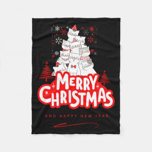 Christmas Cat Tee – Festive Kitty Holiday Art  Fleece Deken (Voorkant)