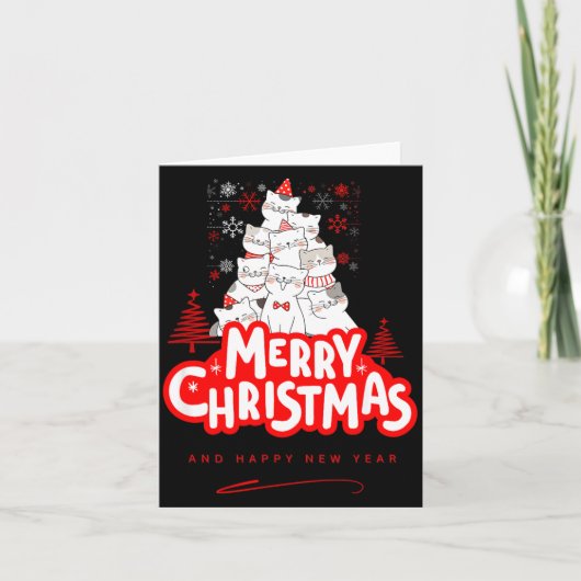 Christmas Cat Tee – Festive Kitty Holiday Art  Kaart (Voorkant)