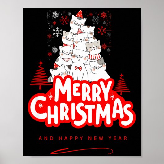Christmas Cat Tee – Festive Kitty Holiday Art  Poster (Voorkant)