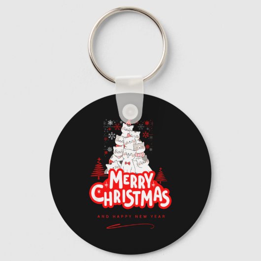 Christmas Cat Tee – Festive Kitty Holiday Art Sleutelhanger (Voorkant)