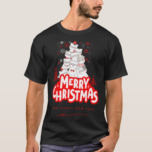 Christmas Cat Tee – Festive Kitty Holiday Art  T-shirt (Voorkant)