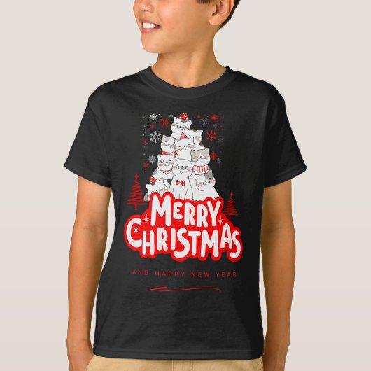 Christmas Cat Tee – Festive Kitty Holiday Art  T-shirt (Voorkant)