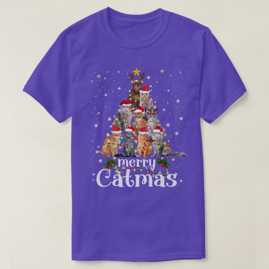 Christmas Cat Tree with Santa Hat Merry Catmas Fun T-shirt (Design voorkant)