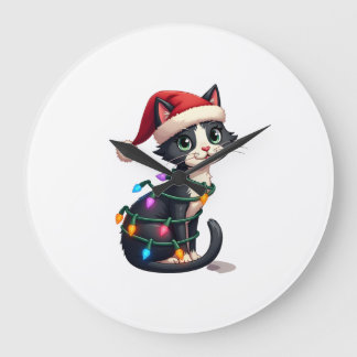 Christmas Cat Tuxedo black cat xmas lights kitty c Grote Klok