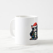 Christmas Cat Tuxedo black cat xmas lights kitty c Koffiemok (Voorkant links)