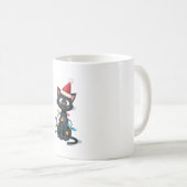 Christmas Cat Tuxedo black cat xmas lights kitty c Koffiemok (Voorkant rechts)