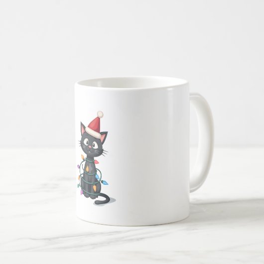 Christmas Cat Tuxedo black cat xmas lights kitty c Koffiemok (Voorkant rechts)