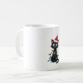 Christmas Cat Tuxedo black cat xmas lights kitty c Koffiemok (Voorkant links)