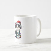 Christmas Cat Tuxedo black cat xmas lights kitty c Koffiemok (Voorkant rechts)