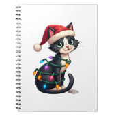 Christmas Cat Tuxedo black cat xmas lights kitty c Notitieboek (Voorkant)