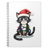 Christmas Cat Tuxedo black cat xmas lights kitty c Notitieboek (Voorkant)