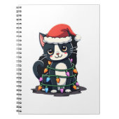 Christmas Cat Tuxedo black cat xmas lights kitty c Notitieboek (Voorkant)