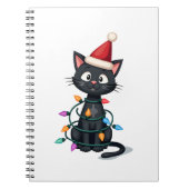 Christmas Cat Tuxedo black cat xmas lights kitty c Notitieboek (Voorkant)