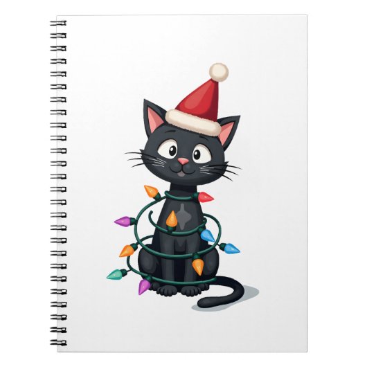 Christmas Cat Tuxedo black cat xmas lights kitty c Notitieboek (Voorkant)