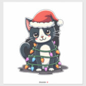Christmas Cat Tuxedo black cat xmas lights kitty c Sticker (Vel)