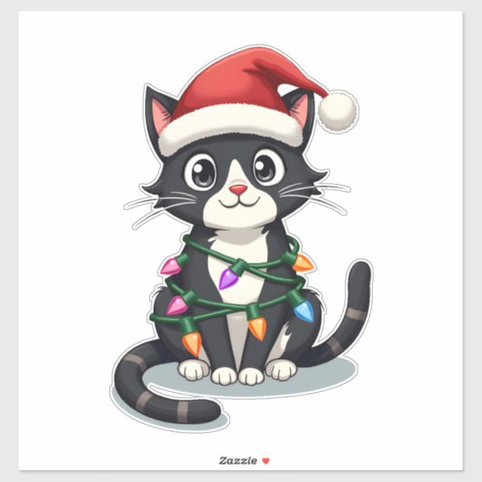 Christmas Cat Tuxedo black cat xmas lights kitty c Sticker (Vel)