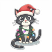 Christmas Cat Tuxedo black cat xmas lights kitty c Sticker (Voorkant)