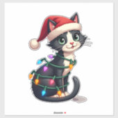 Christmas Cat Tuxedo black cat xmas lights kitty c Sticker (Vel)