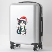 Christmas Cat Tuxedo black cat xmas lights kitty c Sticker (Koffer)