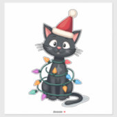 Christmas Cat Tuxedo black cat xmas lights kitty c Sticker (Vel)