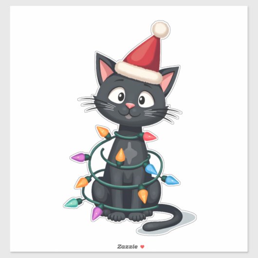 Christmas Cat Tuxedo black cat xmas lights kitty c Sticker (Vel)