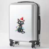 Christmas Cat Tuxedo black cat xmas lights kitty c Sticker (Koffer)