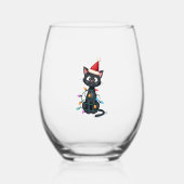 Christmas Cat Tuxedo black cat xmas lights kitty c Wijnglas Zonder Voet (Voorkant)