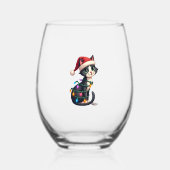 Christmas Cat Tuxedo black cat xmas lights kitty c Wijnglas Zonder Voet (Voorkant)