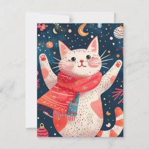 Christmas Cat Waterverf Schilderij Briefkaart