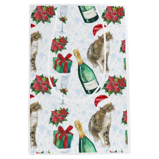 Christmas Cat Winter Celebration Medium Cadeauzakje (Voorkant)
