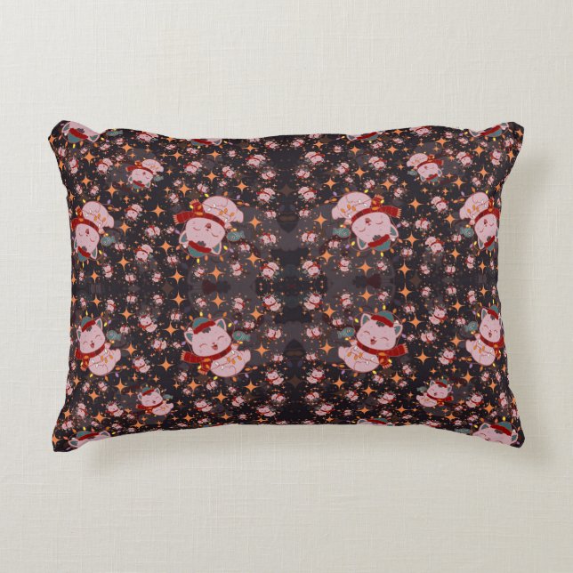 Christmas Cat With Santa Hat Accent Kussen (Voorkant)